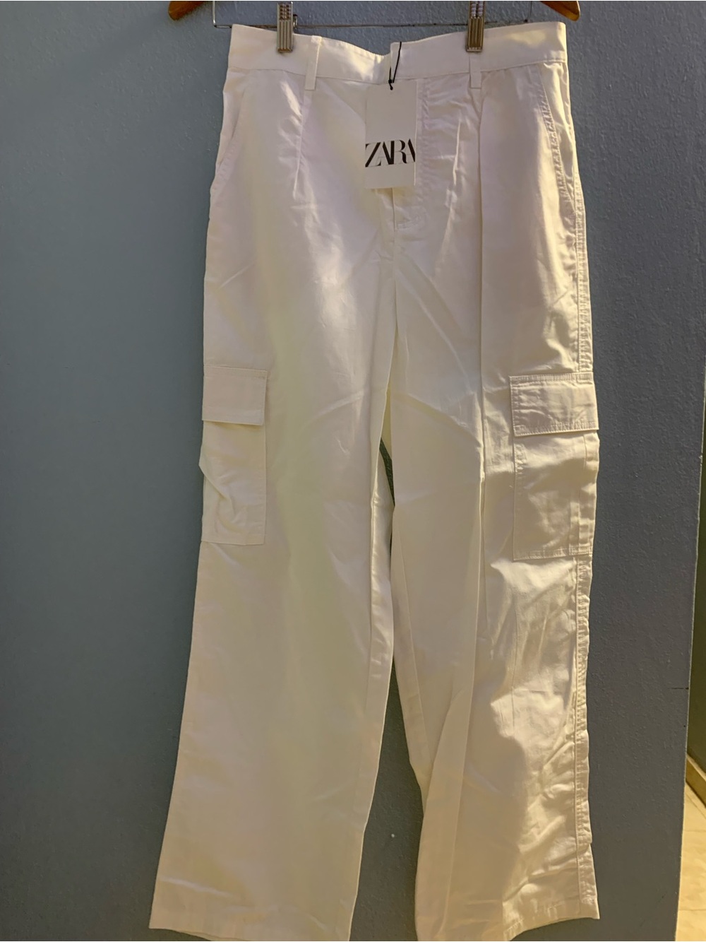 Zara White Cargo Pants with Side Pockets